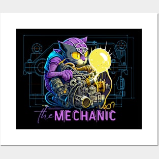 Cute Cat Mechanic Posters and Art